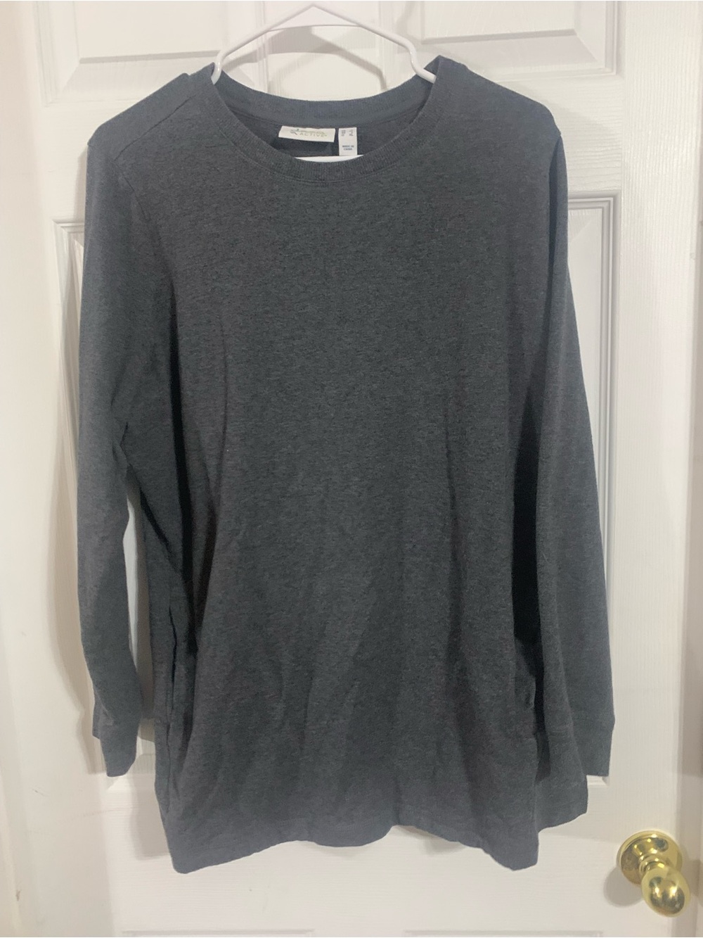 Denim&Co Women's Crewneck Long Sleeve Top - Charcoal